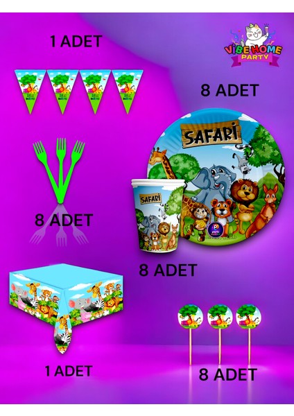 8 Kişilik Safari Temalı Premium Set - Doğum Günü Parti ve Eğlenceli Etkinlikler fiyatları