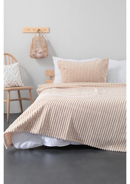 Merinos Modern Lıne Tek Kişilik 2 Parça Battaniye Seti Bej