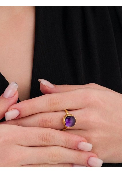 14 K Gold Kaplama 925 Ayar Gümüş Ultra Temiz Doğal Ametist Antik Yüzük modelleri