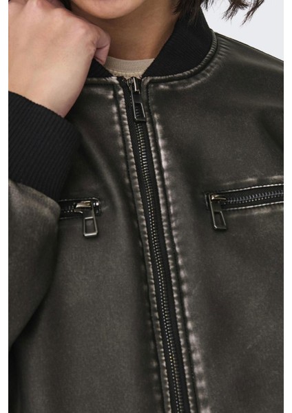 15319095 Onlhallı Faux Leath Oversıze Bomber Otw Ss Kadın Pıu Mont