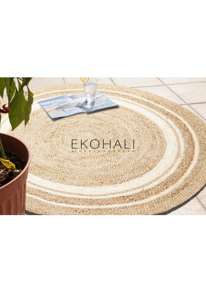 Juno Koleksiyonu Jüt ile Üretilen El Dokuma Sisal Kilim Ech 01 Natural White