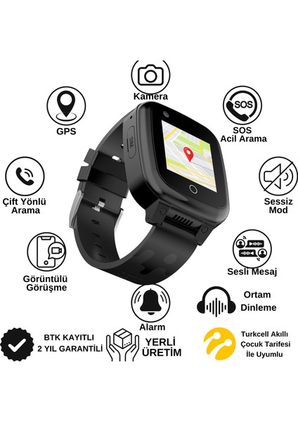 İNO25 Akıllı Çocuk Saati Sim Kartlı ve Görüntülü Görüşme Gps Sos Özellikli(Btk Kayıtlı-Yerli Üretim)