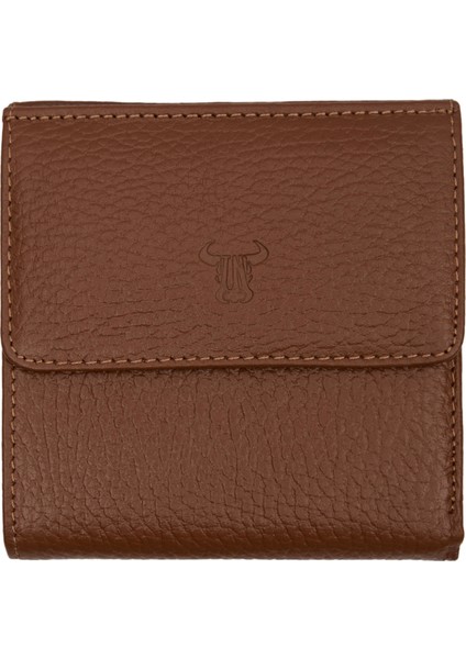 Kahverengi Bozuk Para Gözlü Deri Mini Unisex Cüzdan Kartlık Hediyeli