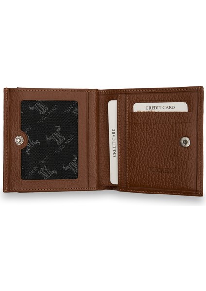 Kahverengi Bozuk Para Gözlü Deri Mini Unisex Cüzdan Kartlık Hediyeli