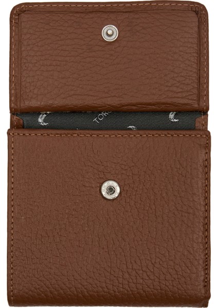 Kahverengi Bozuk Para Gözlü Deri Mini Unisex Cüzdan Kartlık Hediyeli