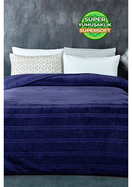 Yumuşak ve rahat tek kişilik 150x230 cm koyu mavi polyester battaniye