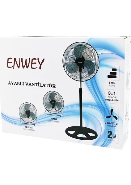 Go İthalat 18 Inç Inç Sanayi Vantilatör 3in1: Ayaklı - M.üstü - Duvar Metal Kafes - Kanat 3 80W VG-301 (4738)