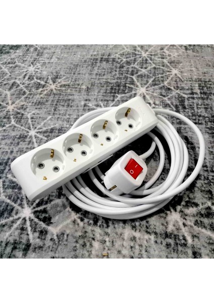 5 Metre Anahtar Fişli Viko 4 Lü Prizli Uzatma Kablosu