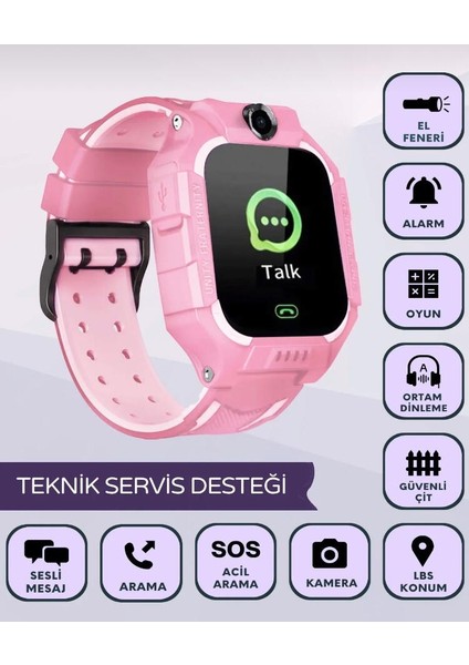 Q19 Sım Kartlı Girişli Akıllı Çocuk Saati-Pembe