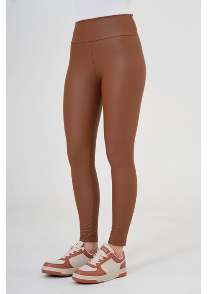 Kahve Geniş Kemer Şardonlu Full Likra Mat Deri Tayt 26269/1209 fiyatları