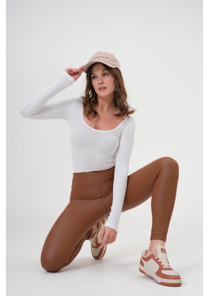 Kahve Geniş Kemer Şardonlu Full Likra Mat Deri Tayt 26269/1209 modelleri