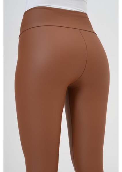 Kahve Geniş Kemer Şardonlu Full Likra Mat Deri Tayt 26269/1209 fırsatları