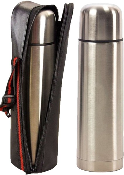 Gri paslanmaz çelik 500 ml termos, şık ve dayanıklı içecek kabı