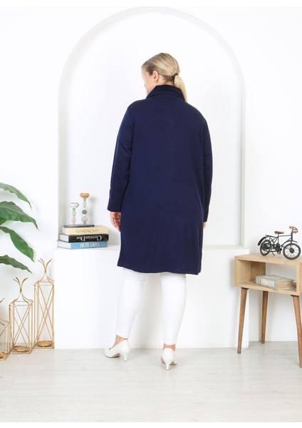 Kadın Büyük Beden Lacivert Çelik Örgü Triko Astarsız Cepli Uzun Mont 65N38453 fiyatları