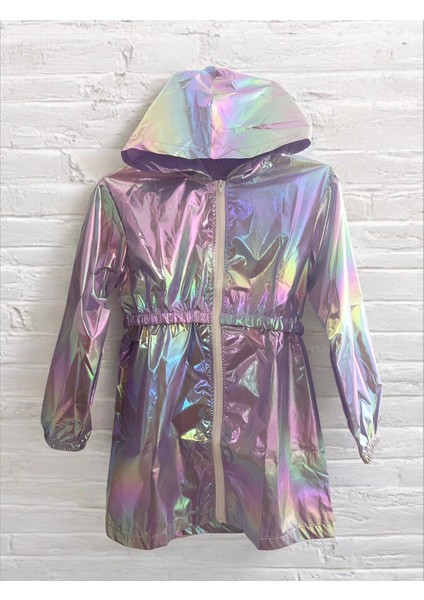 Kız Çocukları Için Kapüşonlu Yağmurluk Fermuarlı Ceket