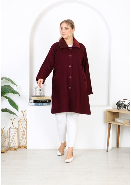 Kadın Büyük Beden Bordo Çelik Örgü Triko Astarsız Cepli Uzun Mont 65N38453 fiyatları