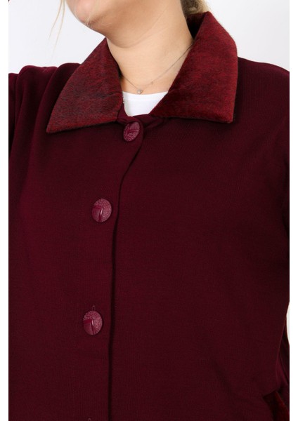 Kadın Büyük Beden Bordo Çelik Örgü Triko Astarsız Cepli Uzun Mont 65N38453 modelleri