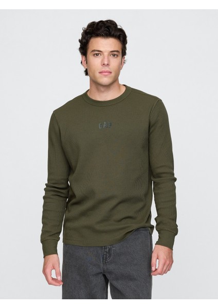 Erkek Haki Gap Logo Waffle Örgü T-Shirt