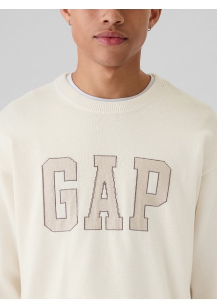 Erkek Kırık Beyaz Gap Logo Relaxed Intarsia Kazak modelleri