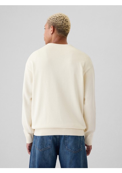 Erkek Kırık Beyaz Gap Logo Relaxed Intarsia Kazak indirimleri