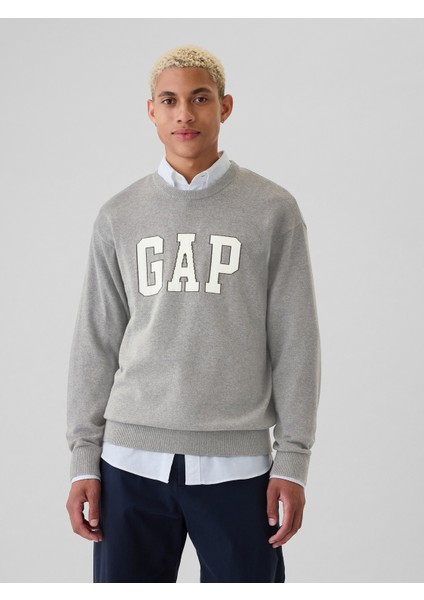 Erkek Gri Gap Logo Relaxed Intarsia Kazak