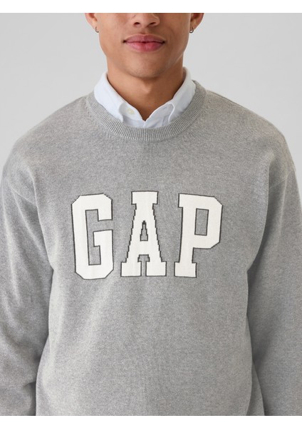 Erkek Gri Gap Logo Relaxed Intarsia Kazak modelleri