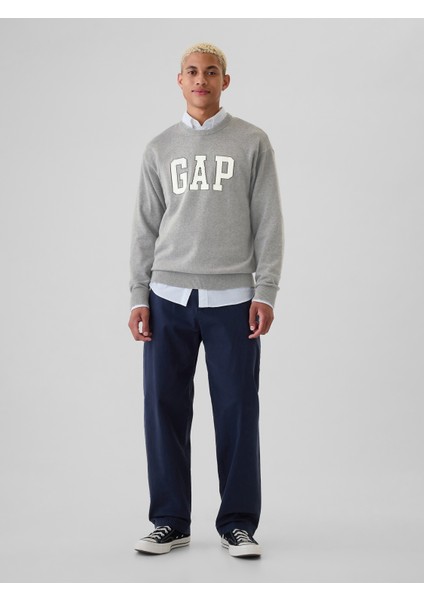 Erkek Gri Gap Logo Relaxed Intarsia Kazak fırsatları