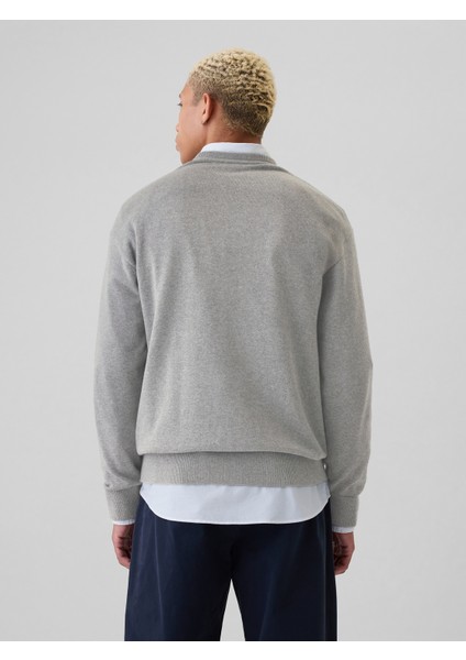 Erkek Gri Gap Logo Relaxed Intarsia Kazak indirimleri