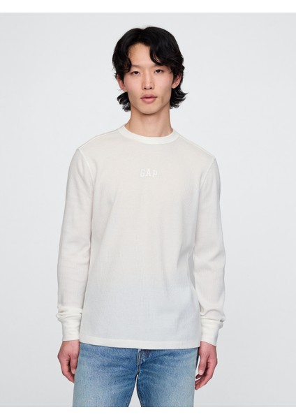 Erkek Kırık Beyaz Gap Logo Waffle Örgü T-Shirt