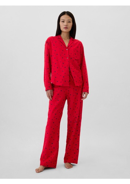 Kadın Kırmızı Desenli Flannel Pijama Altı
