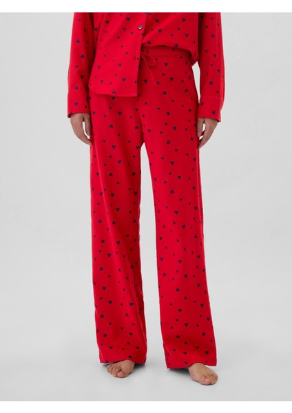 Kadın Kırmızı Desenli Flannel Pijama Altı