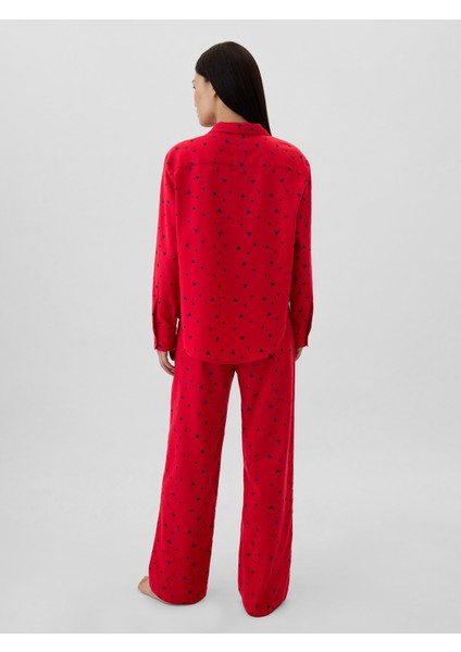 Kadın Kırmızı Desenli Flannel Pijama Altı