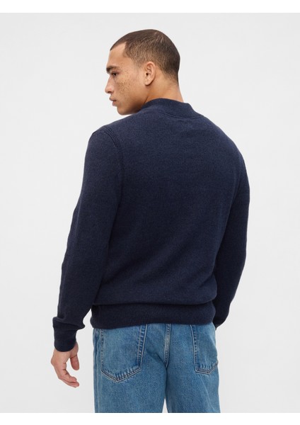 Erkek Lacivert Henley Düğmeli Balıkçı Yaka Kazak indirimleri