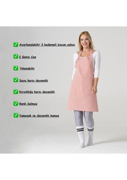 Pembe su geçirmez mutfak önlüğü, geniş cepli, şık tasarım, 70x80 cm, pamuk polyester modelleri
