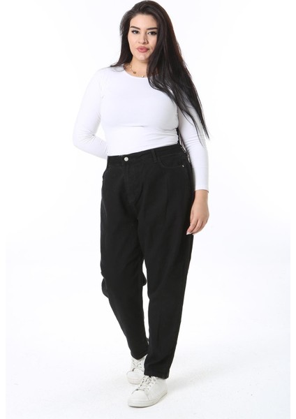 Kadın Büyük Beden Siyah Yüksek Bel 5 Cepli Kot Pantolon 65N38441