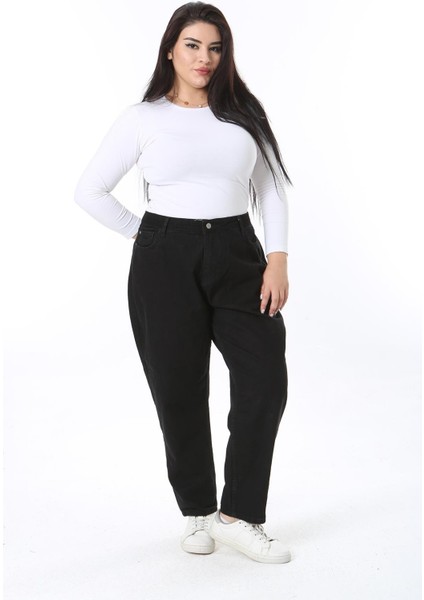 Kadın Büyük Beden Siyah Yüksek Bel 5 Cepli Kot Pantolon 65N38441 fiyatları