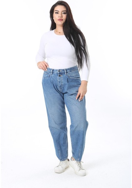 Kadın Büyük Beden Mavi Ön Cep Detaylı Kot Pantolon 65N38440 fiyatları