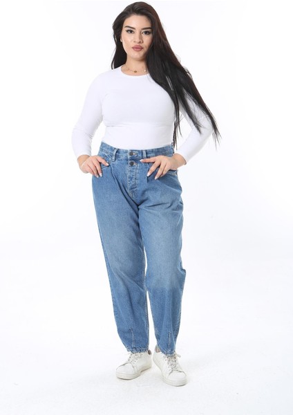 Kadın Büyük Beden Mavi Ön Cep Detaylı Kot Pantolon 65N38440 indirimleri