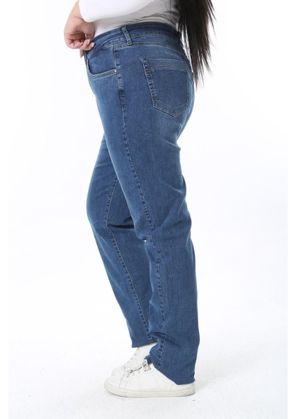 Kadın Büyük Beden Lacivert Yüksek Bel 5 Cepli Likralı Kot Pantolon 65N38515 modelleri