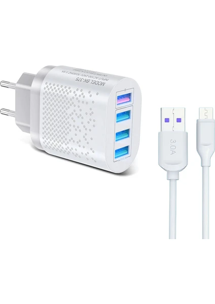 48 W 3 Amper 4 USB Portlu Hızlı Şarj Cihaz - Çoklu Şarj + 3 A Hızlı Şarj Kablosu - Micro USB