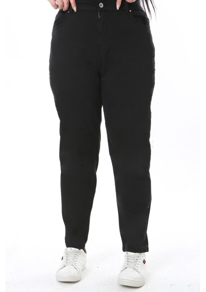 Kadın Büyük Beden Siyah Yüksek Bel Arka Bel Lastikli Likralı Kot Pantolon 65N38498 modelleri