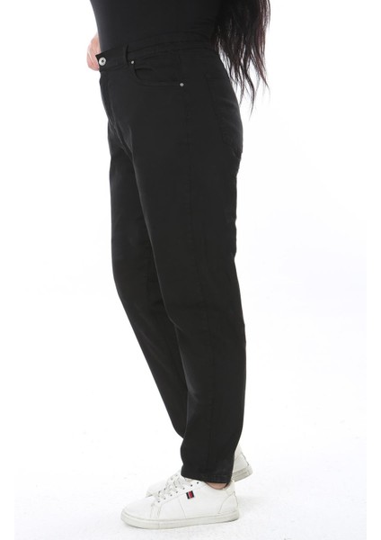 Kadın Büyük Beden Siyah Yüksek Bel Arka Bel Lastikli Likralı Kot Pantolon 65N38498 fırsatları