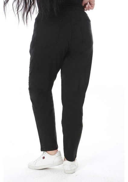 Kadın Büyük Beden Siyah Yüksek Bel Arka Bel Lastikli Likralı Kot Pantolon 65N38498 indirimleri