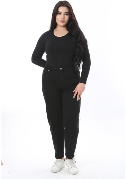 Kadın Büyük Beden Siyah Yüksek Bel Mom Kot Pantolon 65N38499 fiyatları