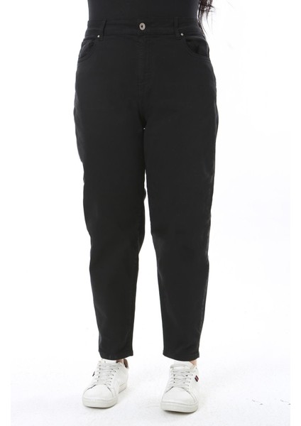 Kadın Büyük Beden Siyah Yüksek Bel Mom Kot Pantolon 65N38499 fırsatları