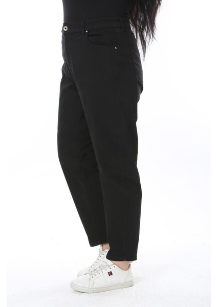 Kadın Büyük Beden Siyah Yüksek Bel Mom Kot Pantolon 65N38499 indirimleri