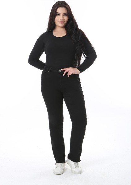 Kadın Büyük Beden Siyah Yüksek Bel Paçası Pis Dikişli 5 Cep Likralı Kot Pantolon 65N38496 fiyatları