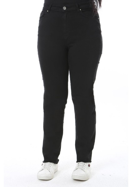 Kadın Büyük Beden Siyah Yüksek Bel Paçası Pis Dikişli 5 Cep Likralı Kot Pantolon 65N38496 modelleri