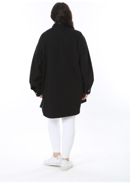 Kadın Büyük Beden Siyah Taş Detaylı Kot Tunik 65N38575