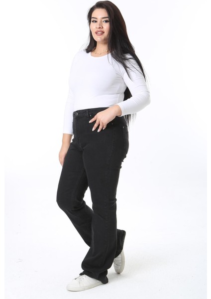 Kadın Büyük Beden Siyah Yüksek Bel 5 Cepli Likralı Kot Pantolon 65N38445